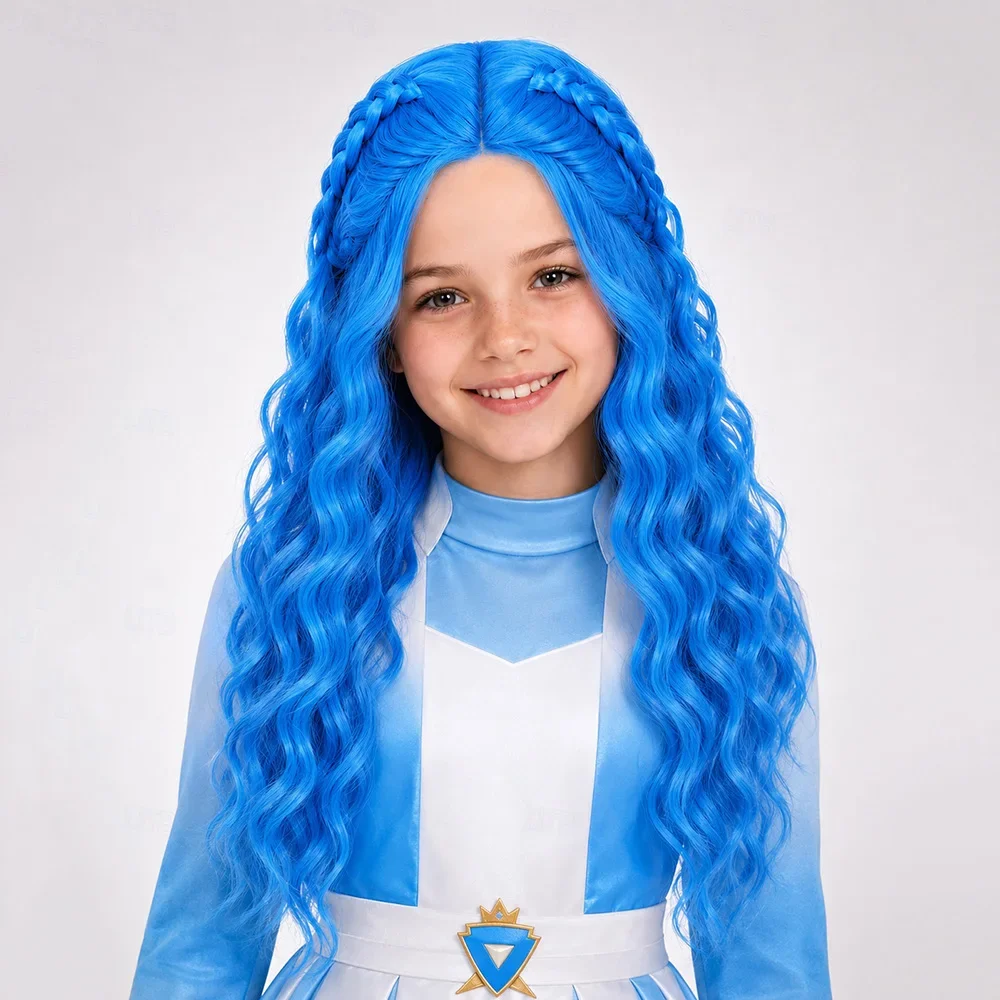 Synthetic Hair Long Wavy Blue  - Anime Cosplay Blue Hair ulasan dan harga