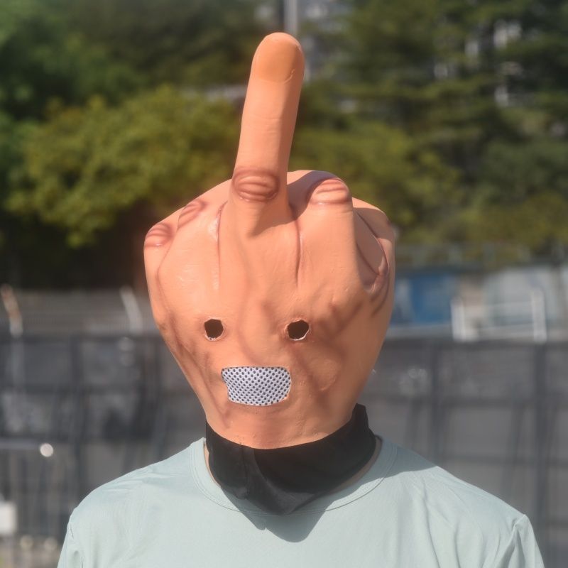 Middle Finger Latex Head Mask  - Anime Cosplay Jumpsuit ulasan dan harga