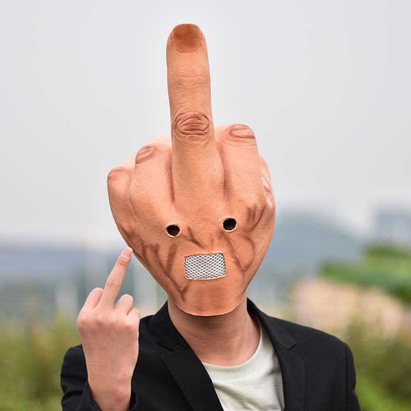 Middle Finger Latex Head Mask  - Anime Cosplay Jumpsuit ulasan dan harga