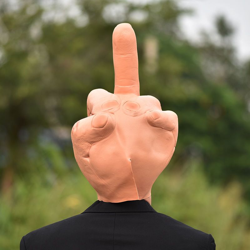Middle Finger Latex Head Mask  - Anime Cosplay Jumpsuit ulasan dan harga